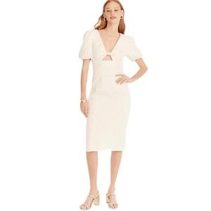 J Crew Collection Women Cutout Puff-Sleeve Cotton  Ivory Classic Dress Sz 16 NWT